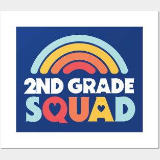 Cute School Teacher 2nd Grade Squad with Retro Rainbow and Hearts Posters and Art